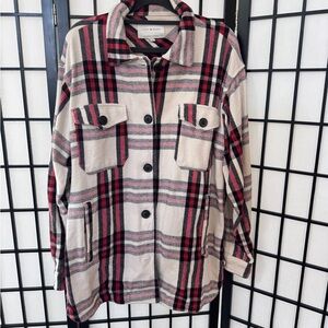 Lucky Brand Beige and Orange Plaid Utility Jacket